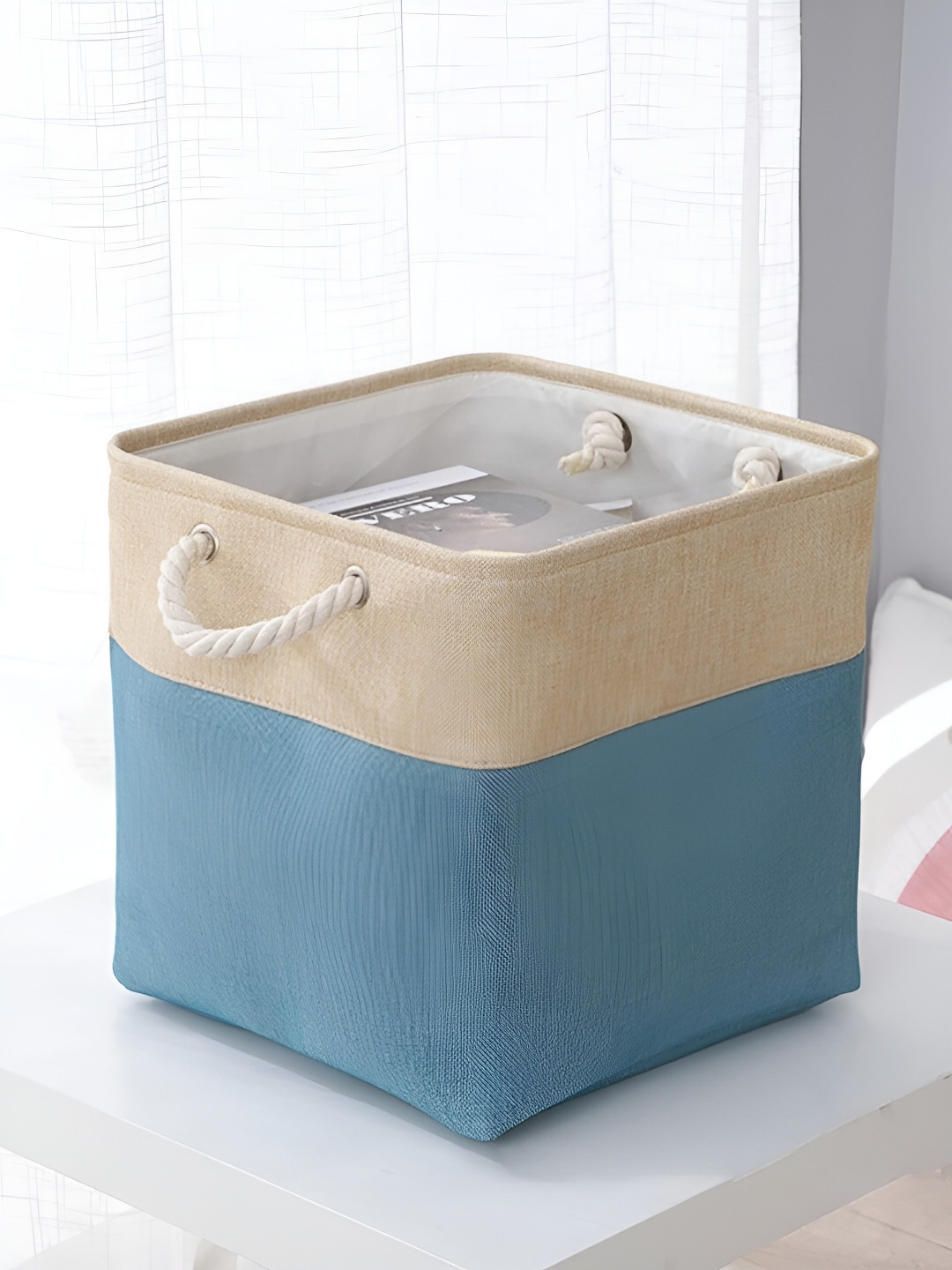 Kuber Industries Beige & Blue Colourblocked Foldable Multi-Utility Organisers