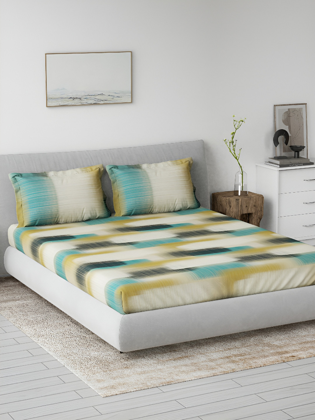 DDecor Primary Collection Printed Pure Cotton 145TC King Bedsheet with 2 Pillow Covers