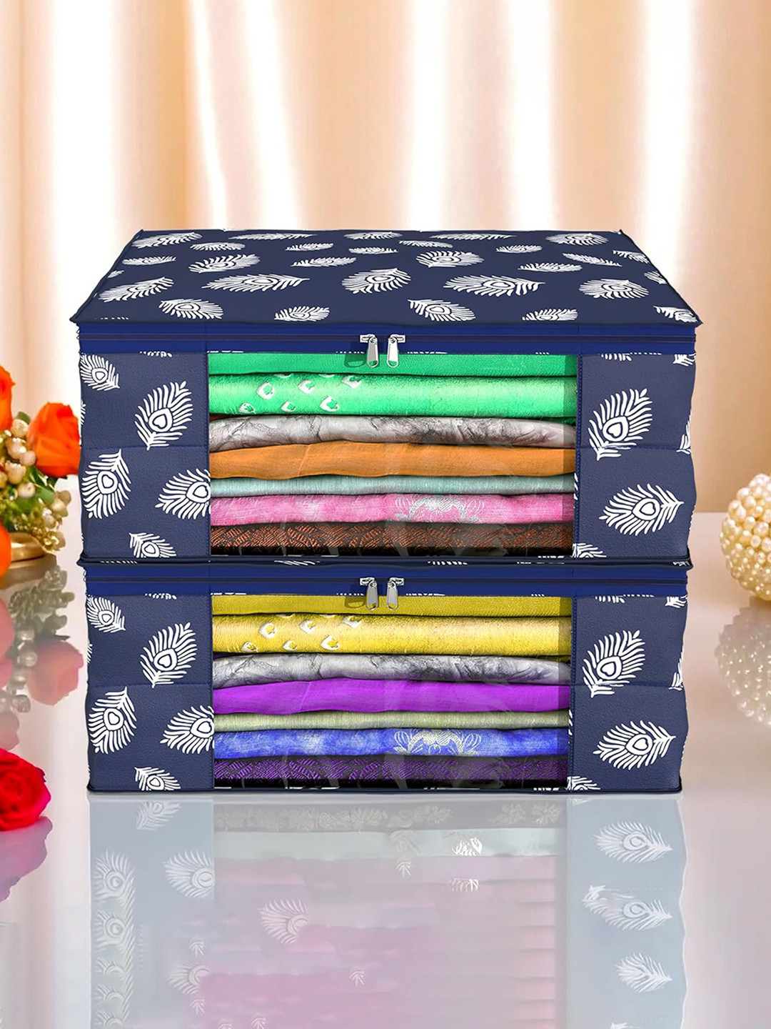Kuber Industries Navy Blue & White 2 Pieces Reusable Drawer Organiser Organisers