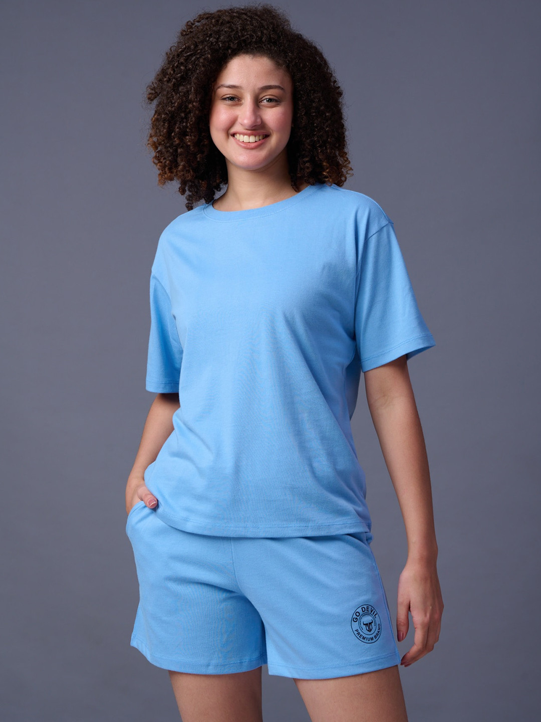 GO DEVIL Round Neck Pure Cotton T-Shirt With Shorts Co-Ord Set