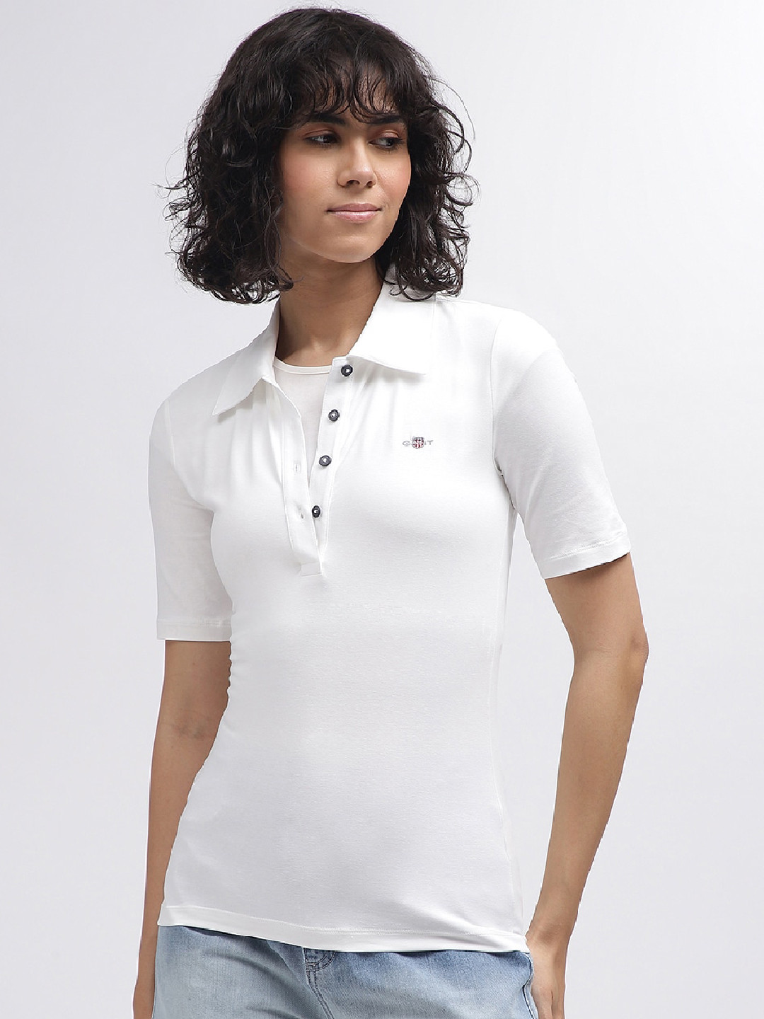 Gant Women Solid Polo Collar Short Sleeves T-Shirt
