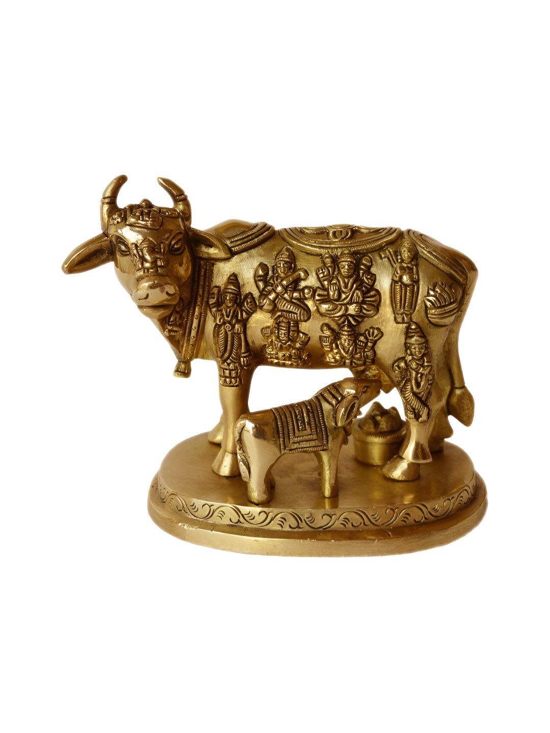 Aakrati Gold Toned  Cow with Calf Brass Religious Idol Showpiece