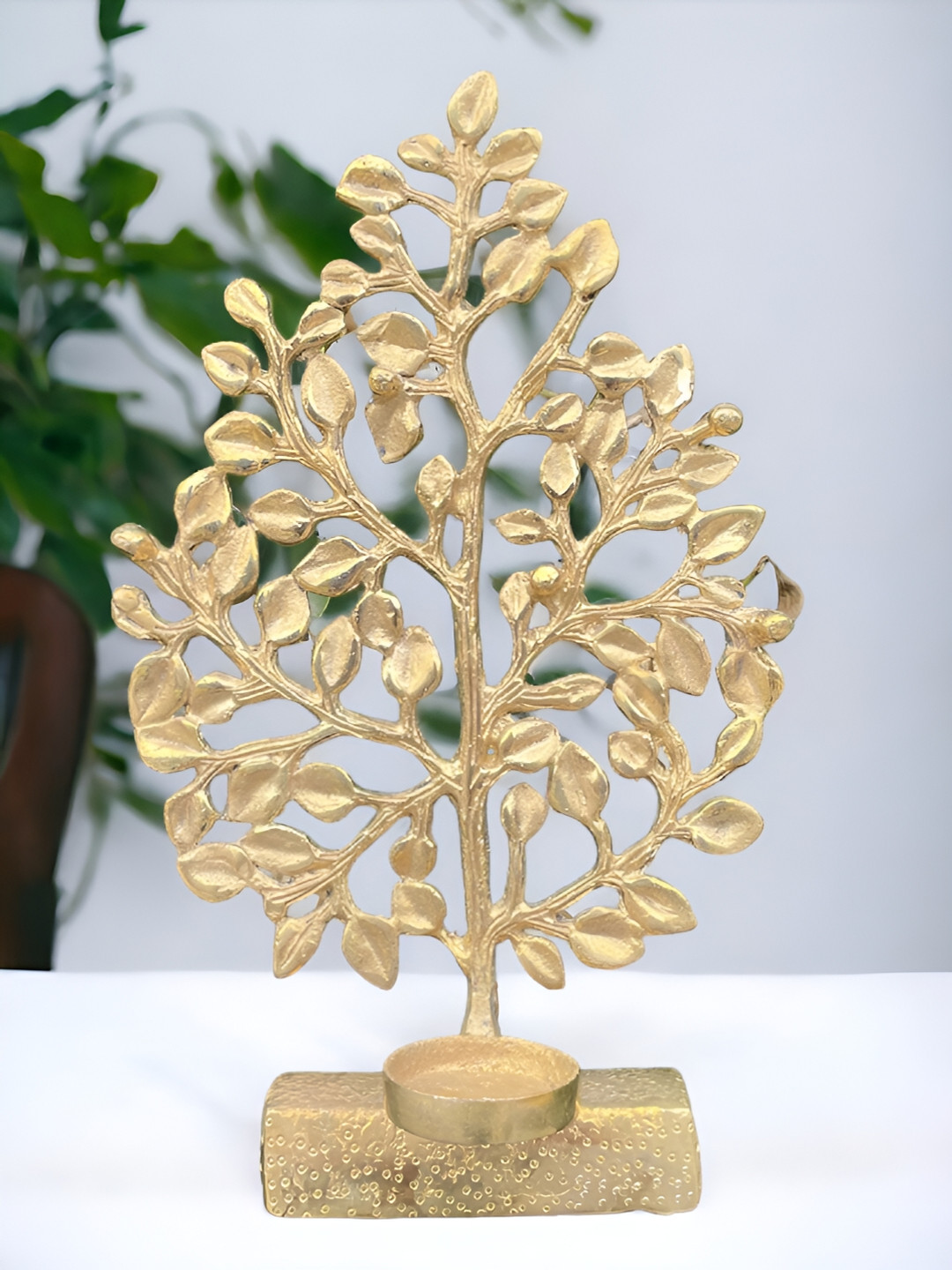 Aakrati Tree Gold Brass Metallic Living Room Hand-Crafted Medium Showpiece - 3.7 Inches