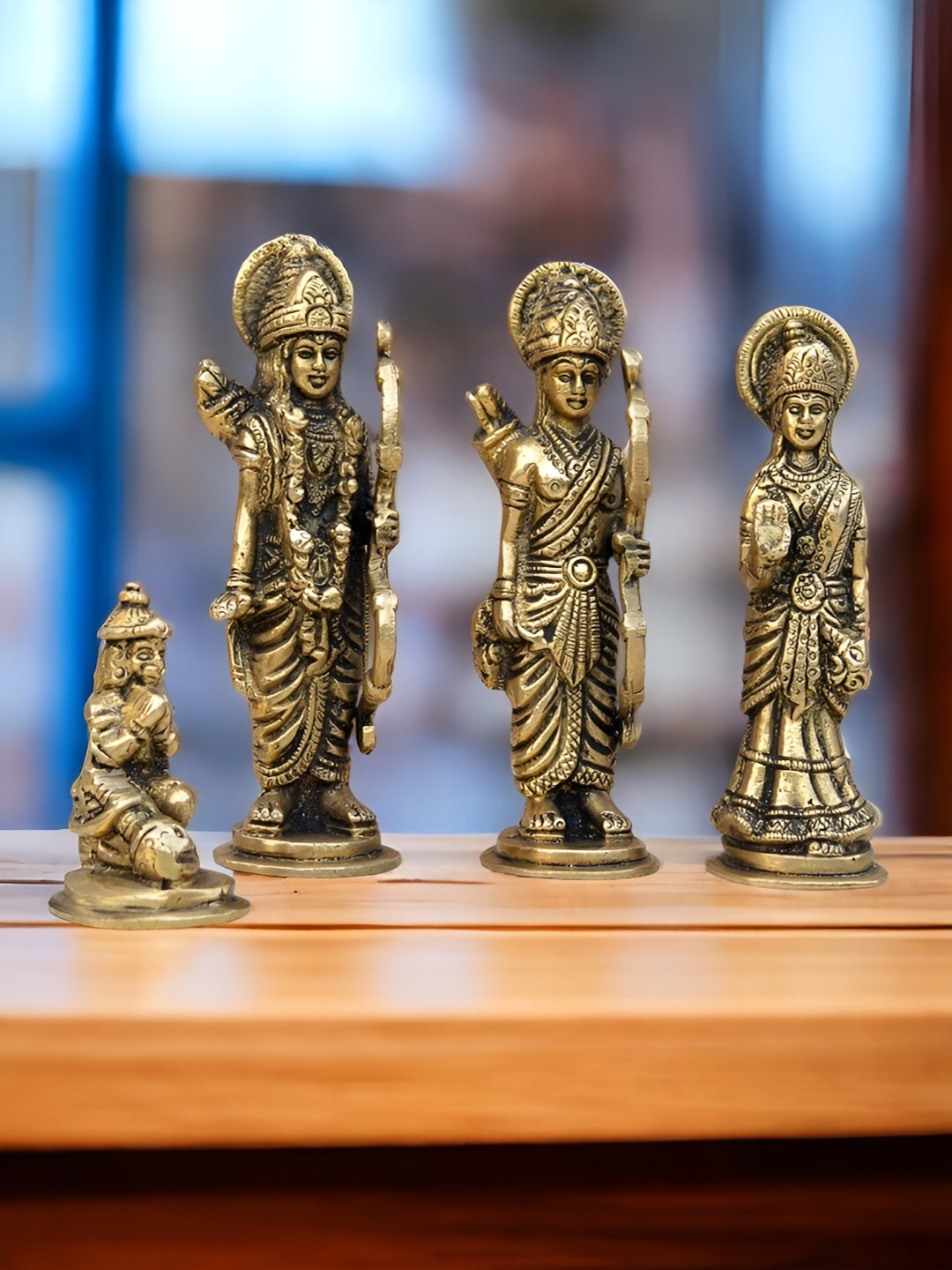 Aakrati Deities Ram Darbar Yellow Brass Metallic Prayer Room Set of 4 Medium Showpieces - 4.5 Inches