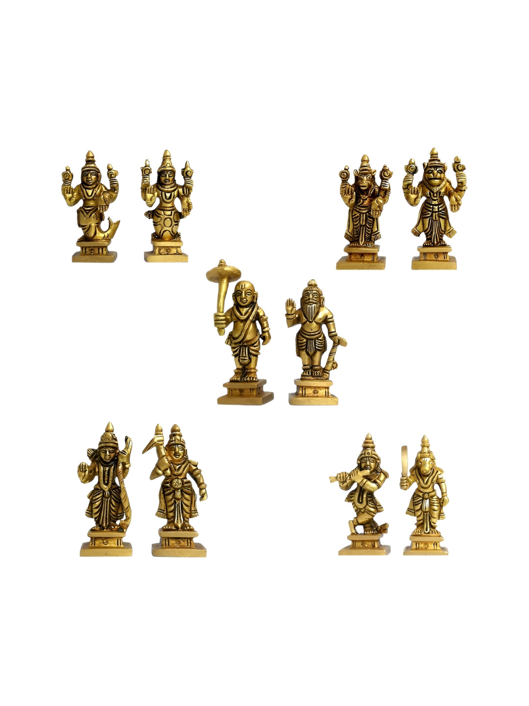 Aakrati Vishnu Dashavatar Yellow Brass Metallic Prayer Room Set of 5 Small Showpieces - 1 Inches