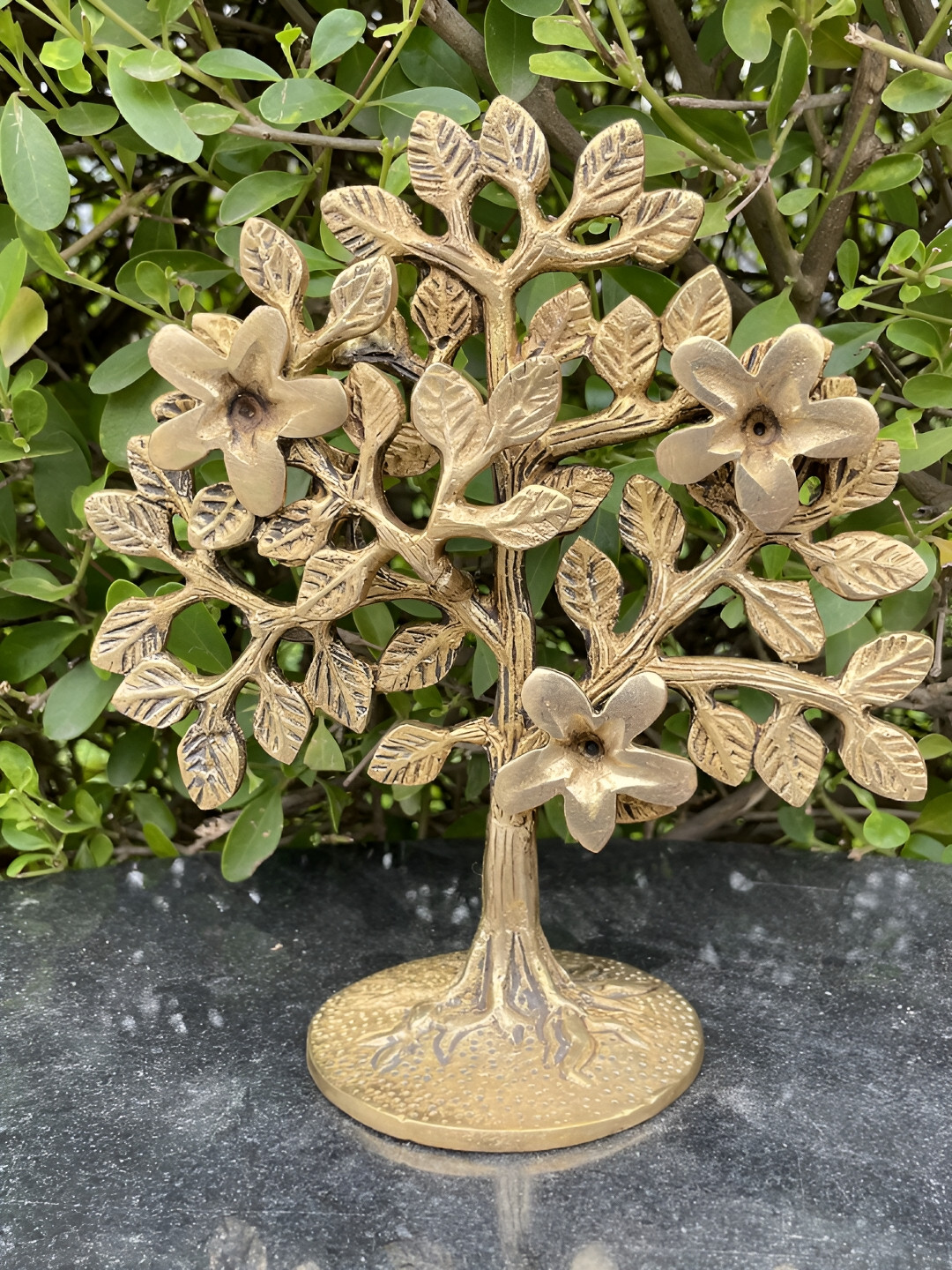 Aakrati Tree Art Gold Brass Metallic Living Room Hand-Crafted Medium Showpiece - 7.2 Inches