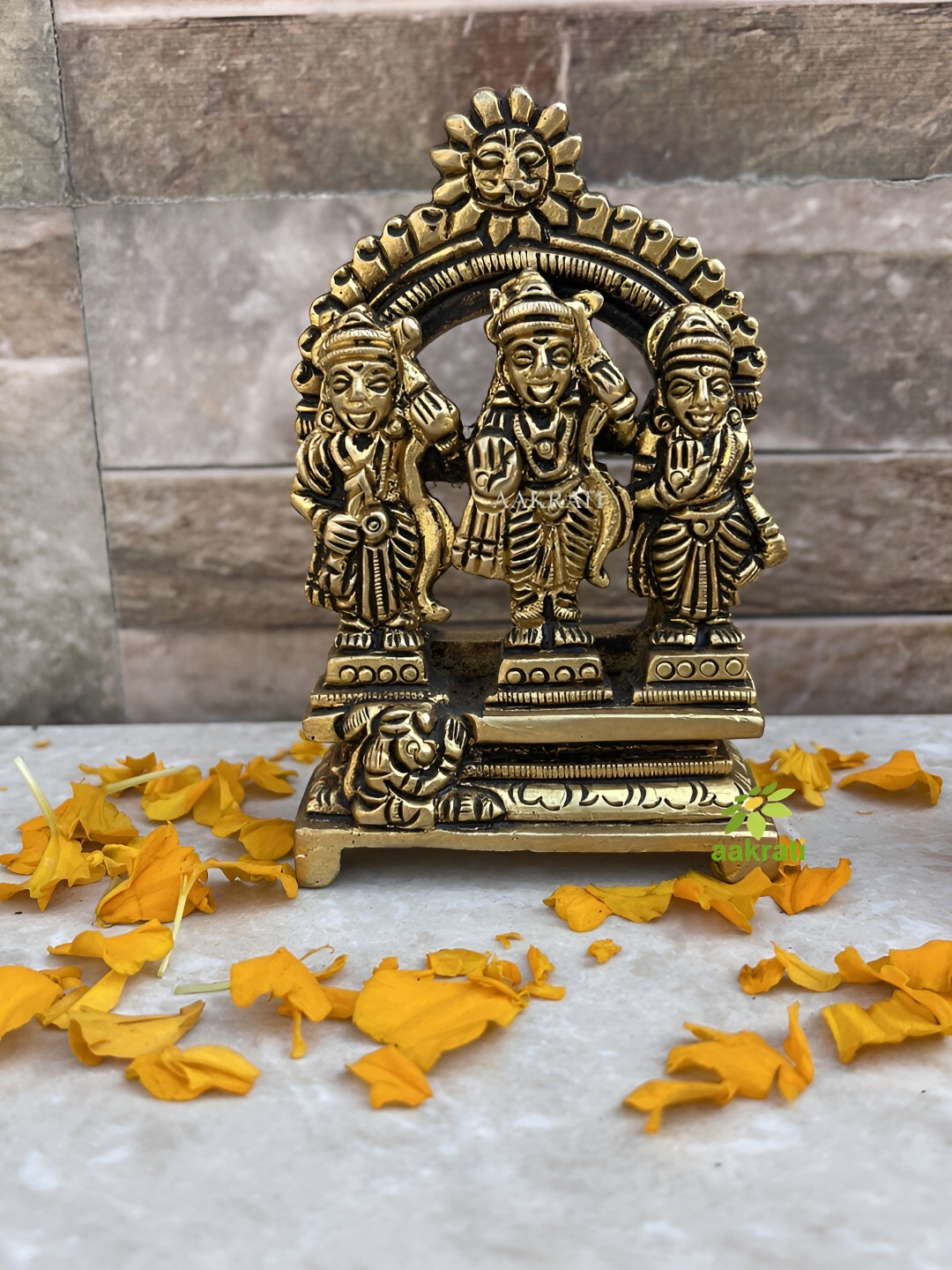 Aakrati Ram Darbar with Laxman Seeta and Hanuman Yellow Brass Metallic Prayer Room Medium Showpiece - 3 Inches