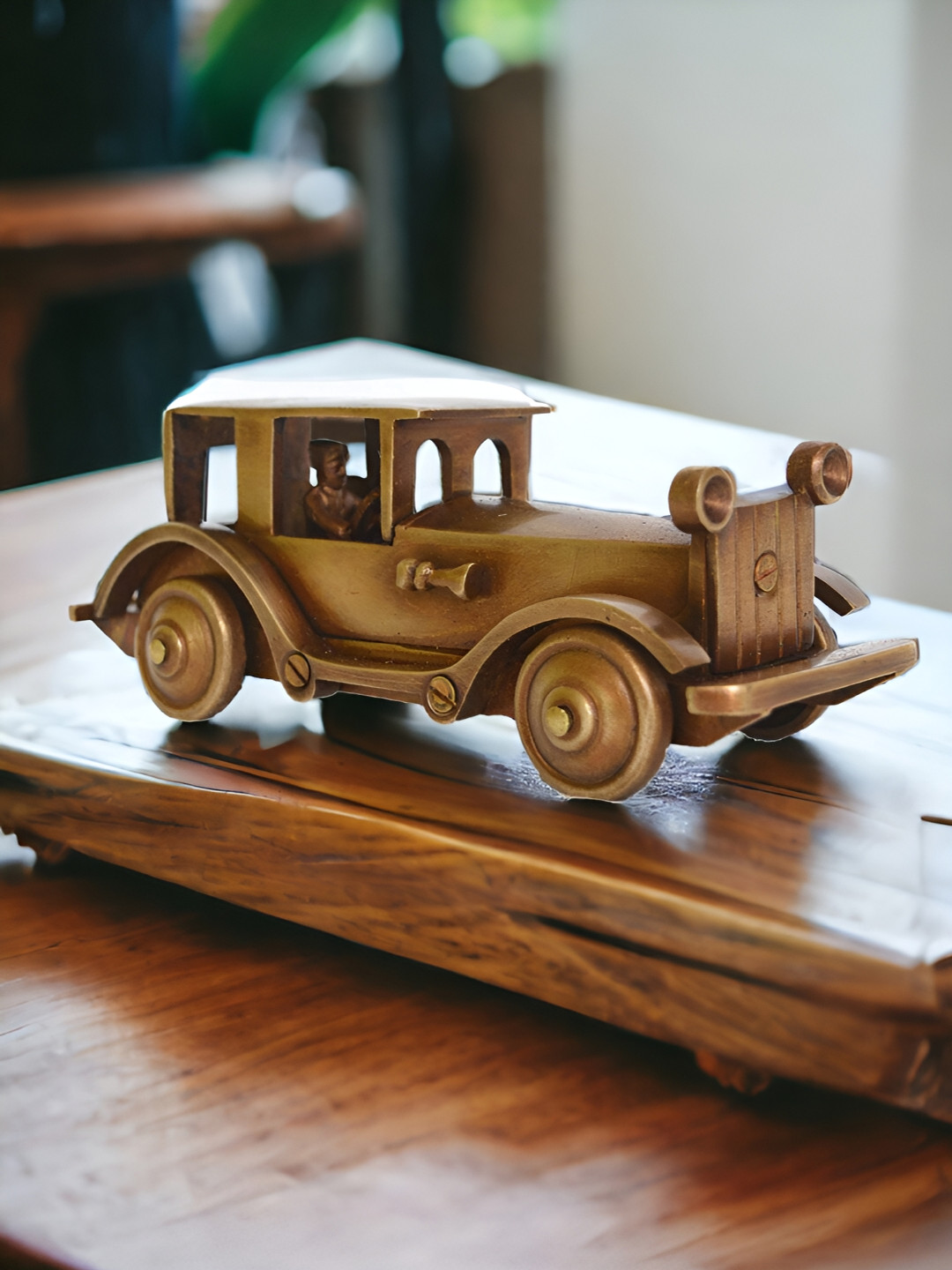 Aakrati Vintage Car Yellow Brass Metallic Living Room Medium Showpiece - 7.2 Inches