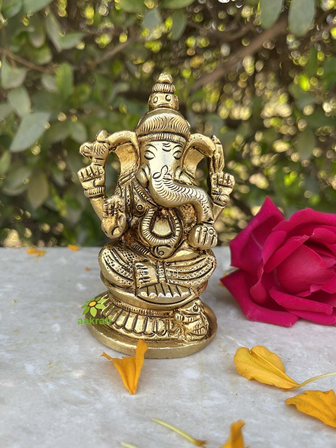 Aakrati Ganesha Yellow Brass Metallic Prayer Room Medium Showpiece - 32.7 Inches