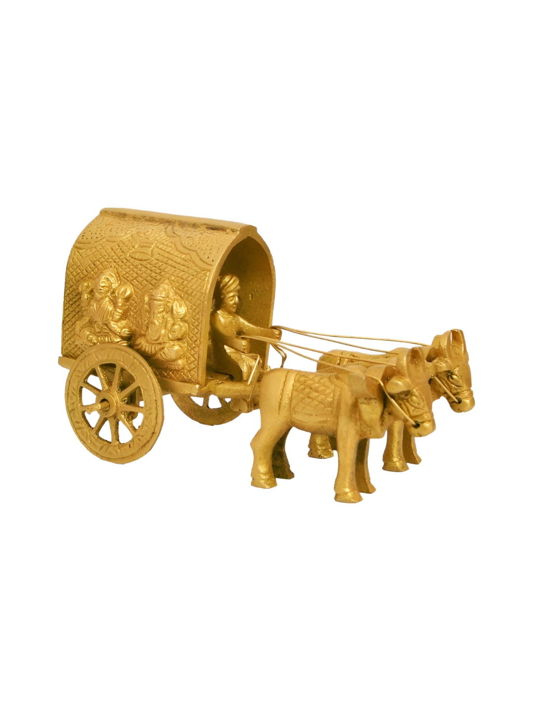 Aakrati Bull Cart with Laxmi Ganesh Gold Brass Metallic Living Room Medium Showpiece - 2.7 Inches