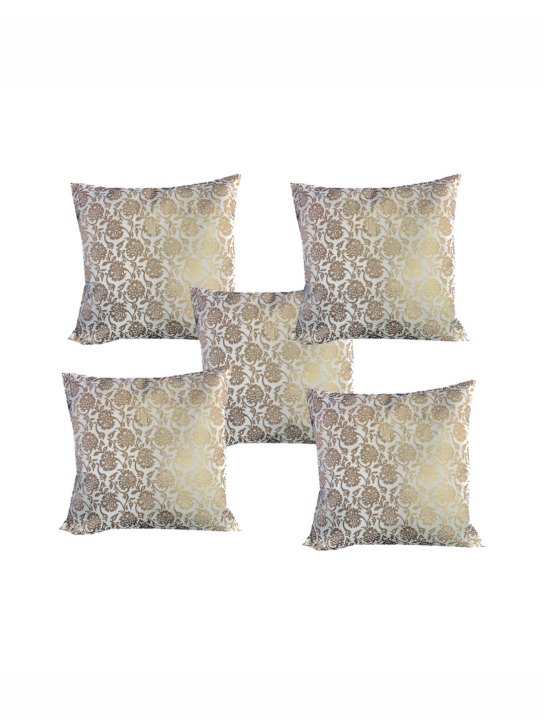 Pink Parrot Grey & Gold-Toned 5 Pcs Ethnic Motifs Square Cushion Covers