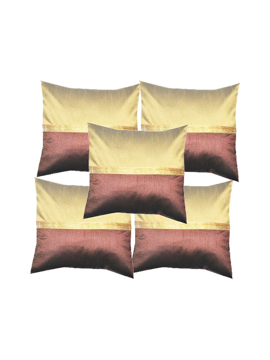 Pink Parrot Beige & Brown 5 Pieces Colourblocked Square Cushion Covers