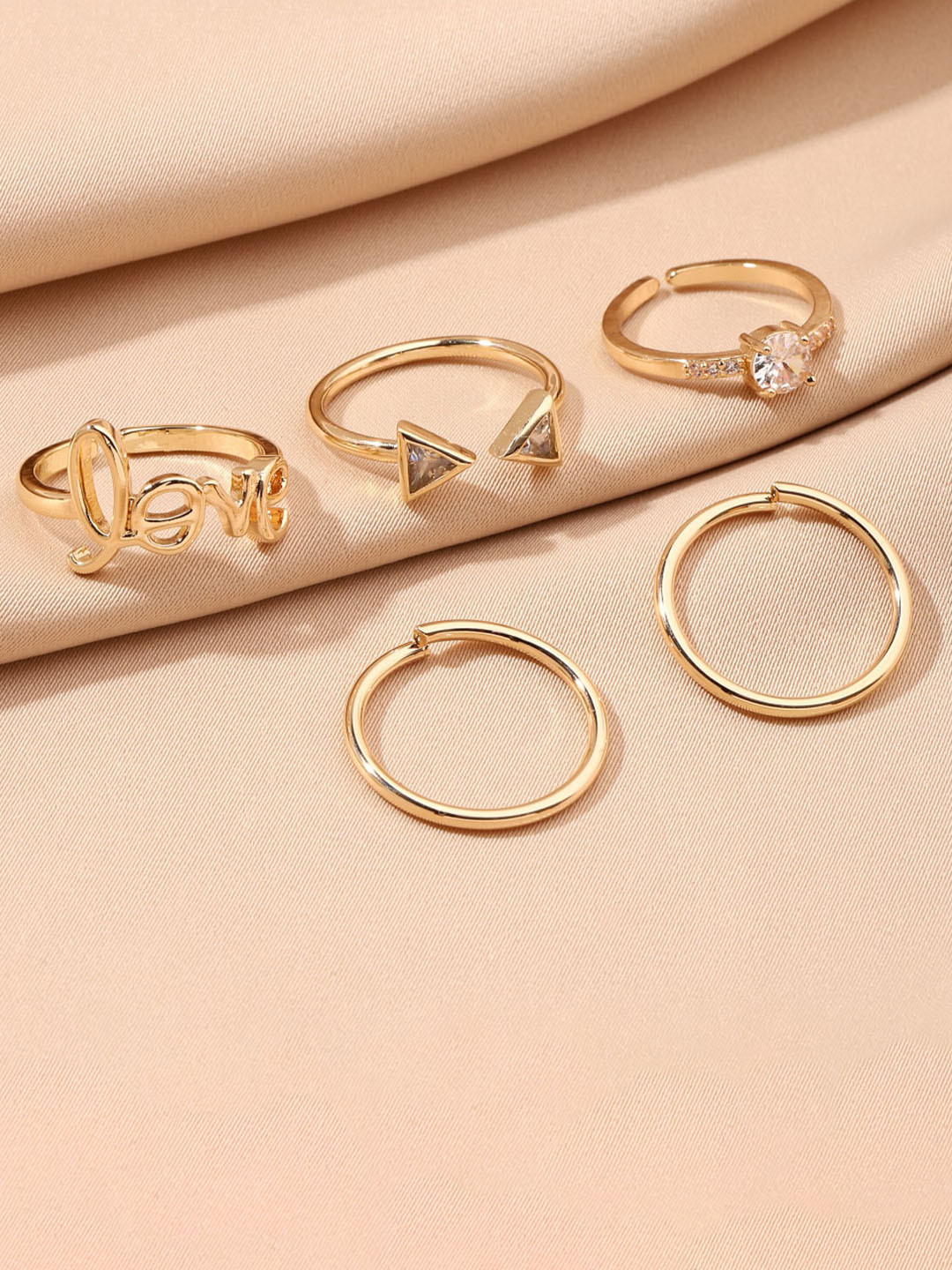SALTY Set Of 5 Stone Studded Love Detail Alexa Finger Rings