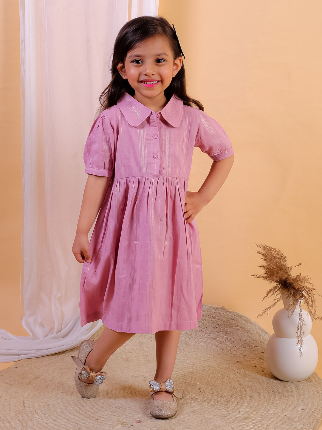 JUNITOS Puff Sleeve Shirt Dress