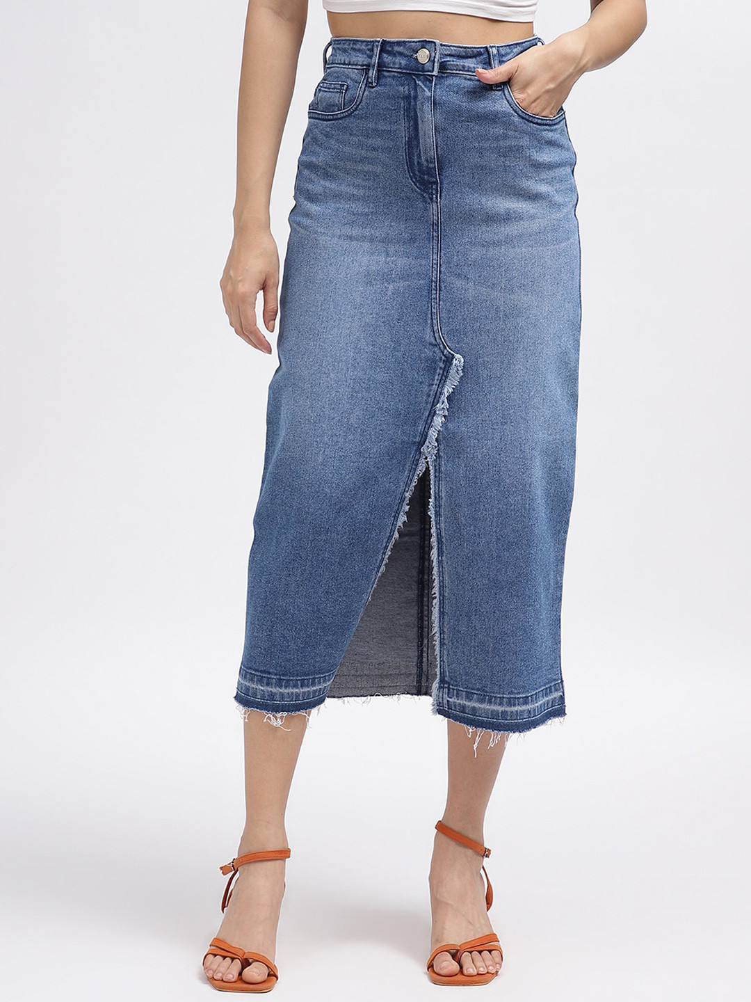 ELLE Straight Midi Pure Cotton Fitted Skirt