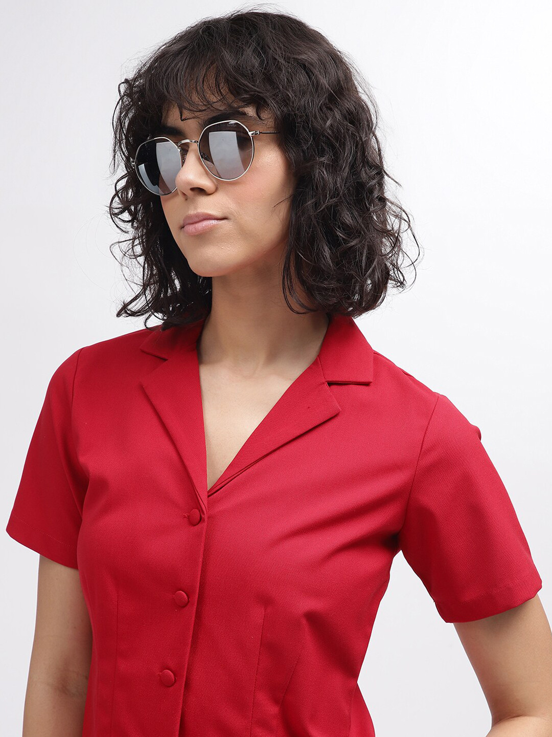 ELLE Women Solid Resort Colar Shirt