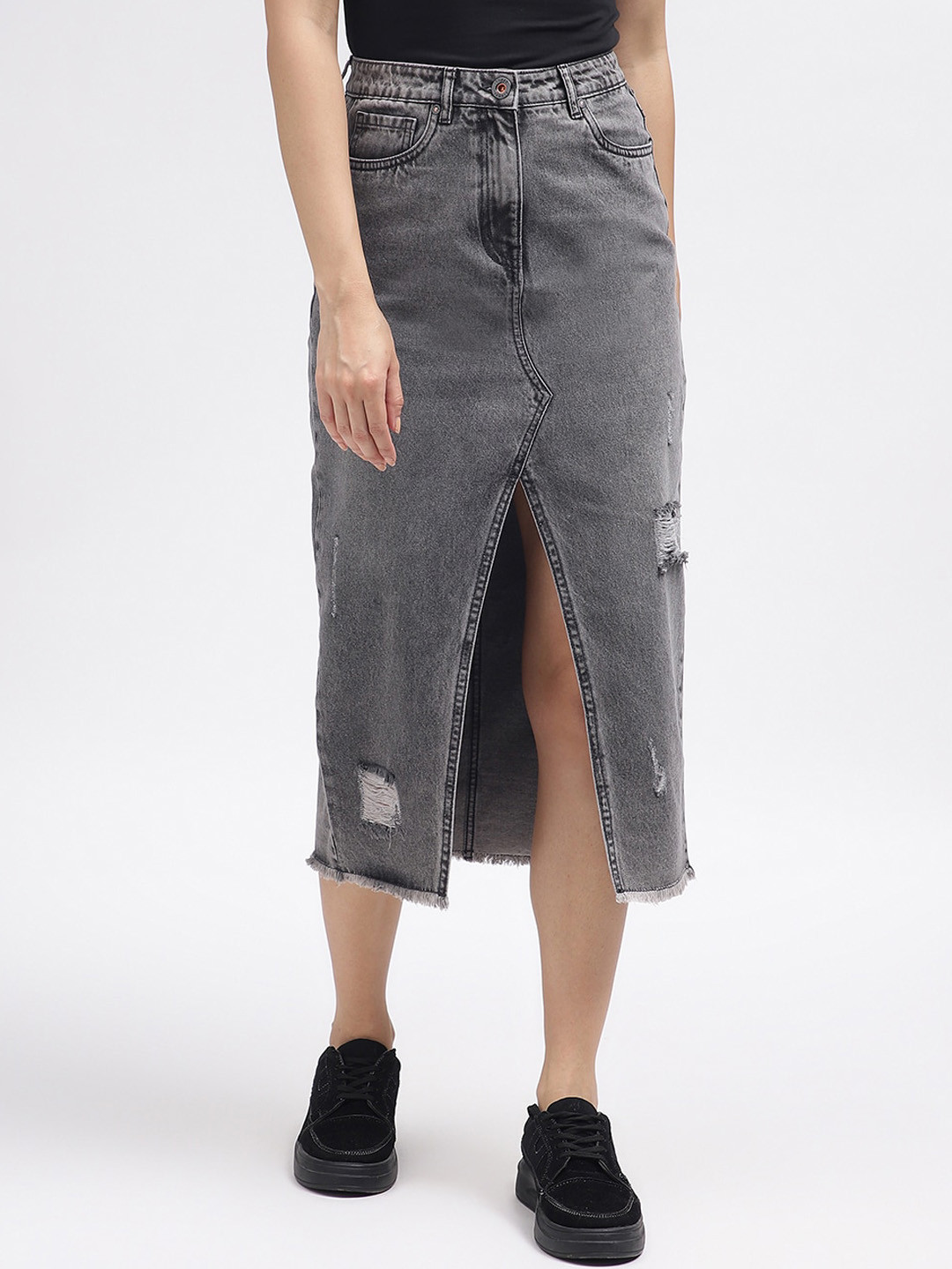 Iconic Pure Cotton Washed Straight Midi Skirts