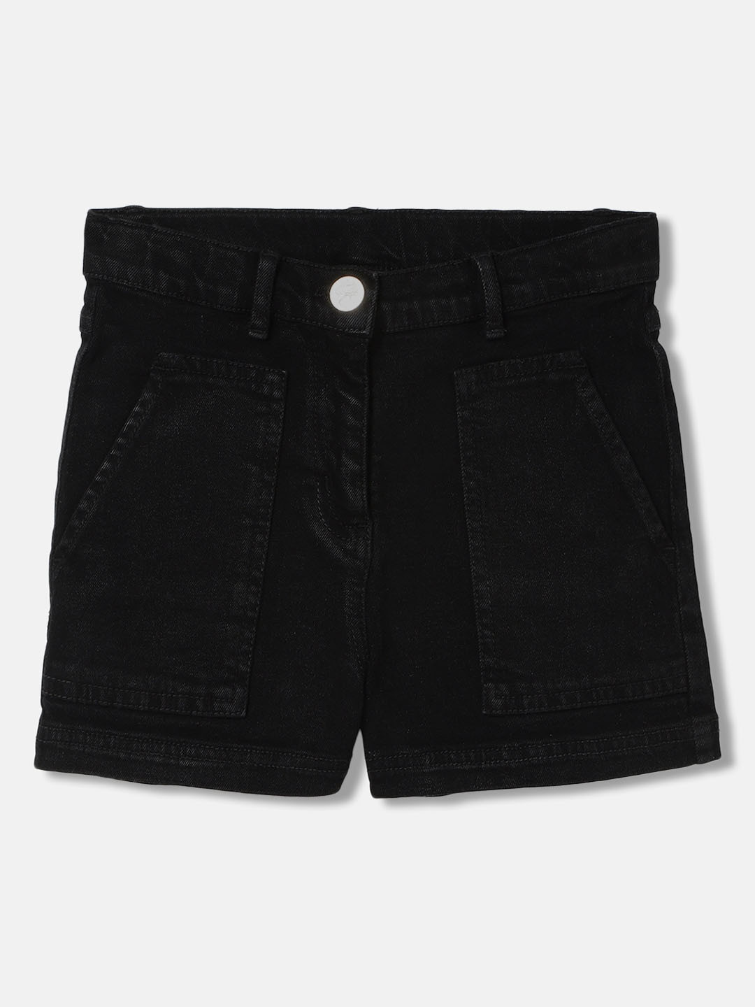 Blue Giraffe Girls Solid Shorts With Button Closure