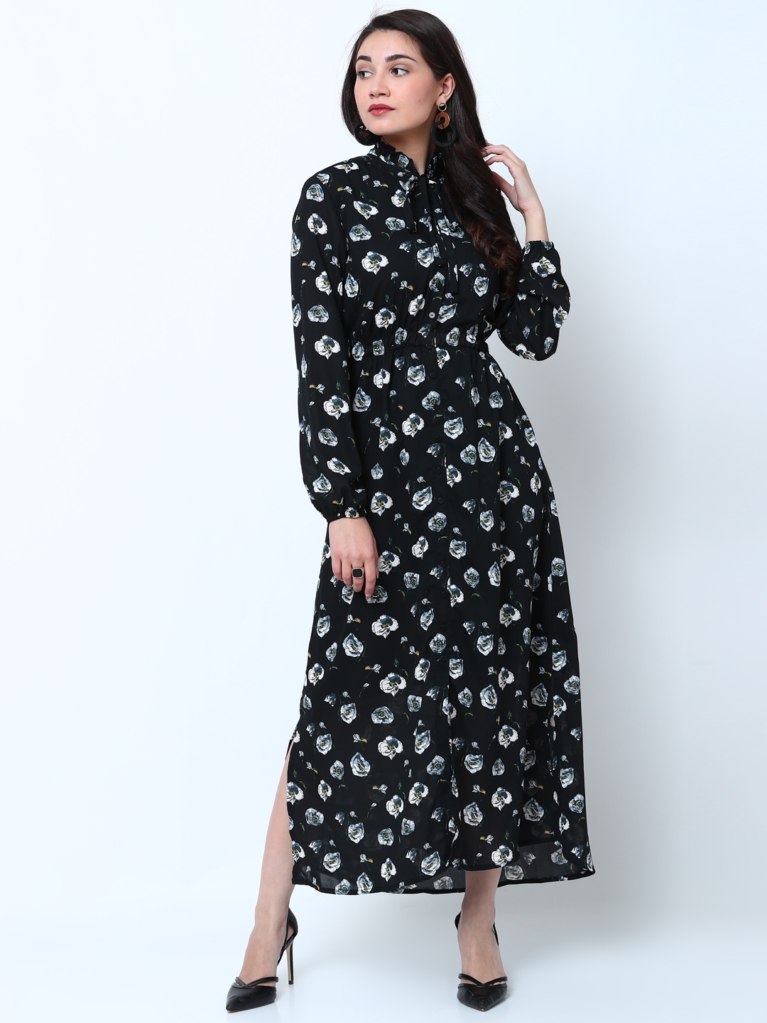 tokyo talkies black printed maxi dress
