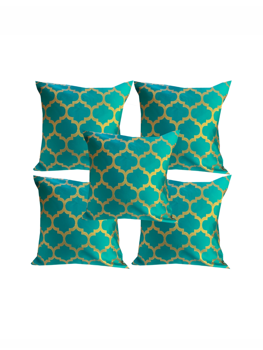 Pink Parrot jacquard silk Polyester Anti-Wrinkle 5 Pcs Zari Cushion Covers-16x16In