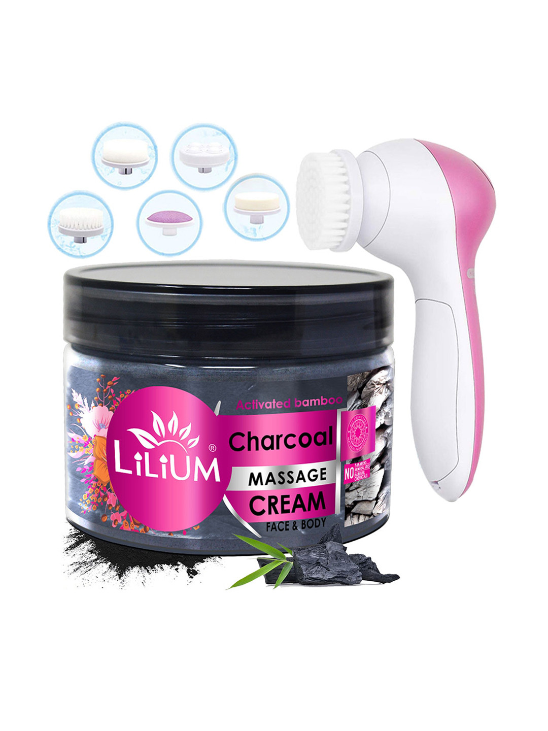 Lilium Activated Bamboo Charcoal Face & Body Massage Cream - 250g & Multifunction Massager