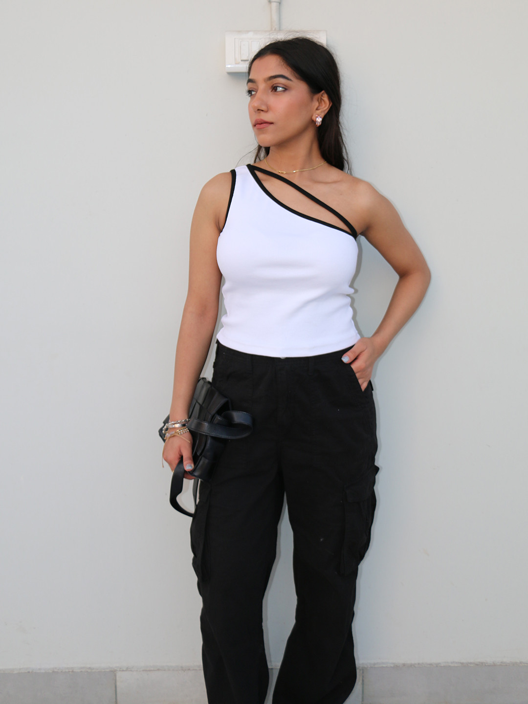 Obleka Contrast Rib One Shoulder Top With Trousers Co-Ords