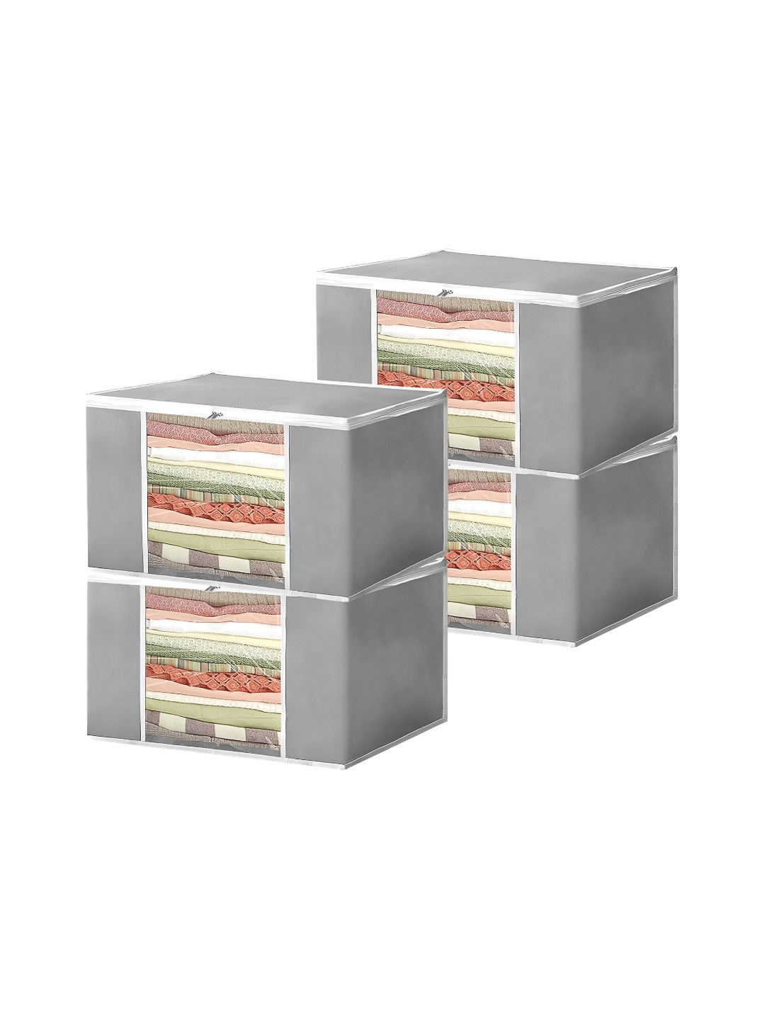 atorakushon Grey 4 Pieces Fabric Reusable Multi-Utility Organisers