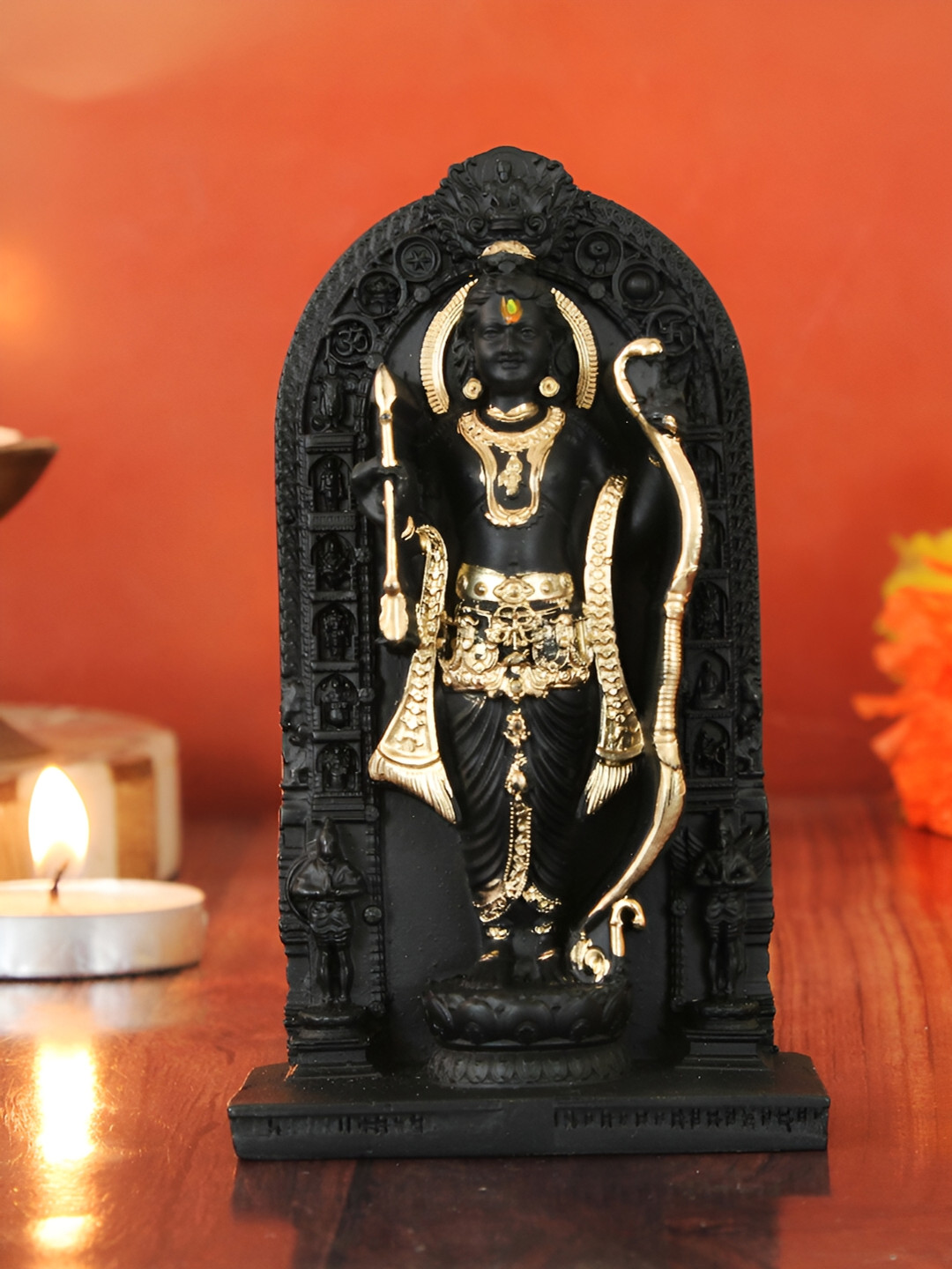 TIED RIBBONS Ram Lala Black Polyresin Matte Prayer Room Hand-Crafted Small Showpiece - 3.8 Inches