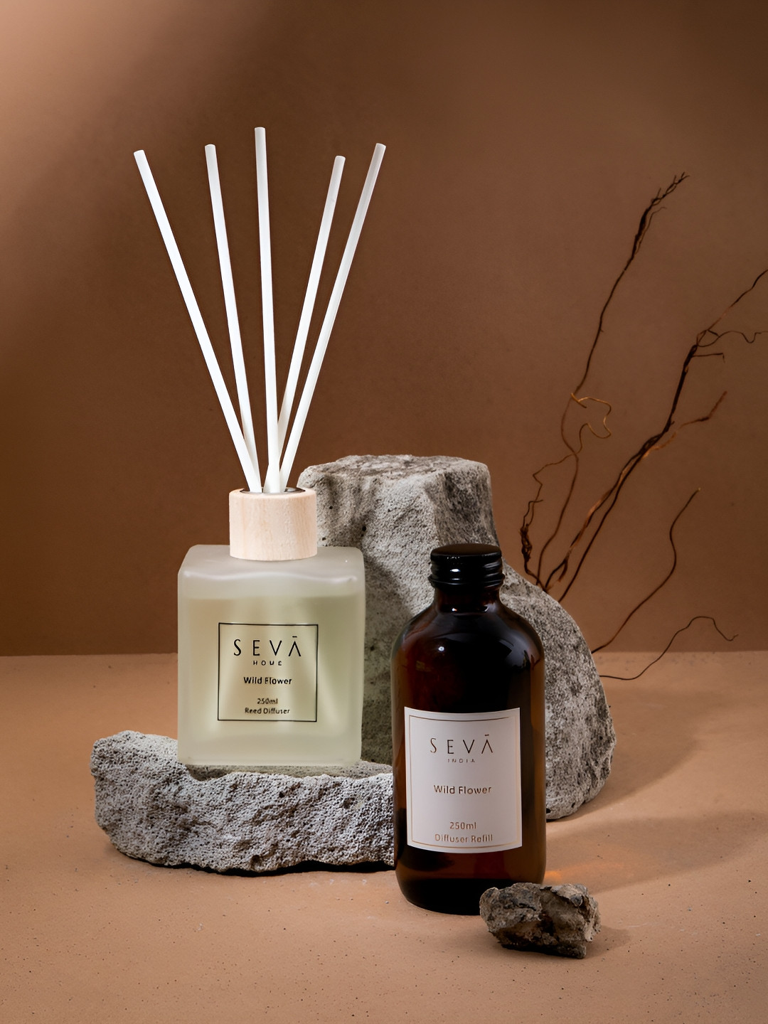 Seva Home Transparent & White Reed Diffuser Wild Flower & Refill 250 ml