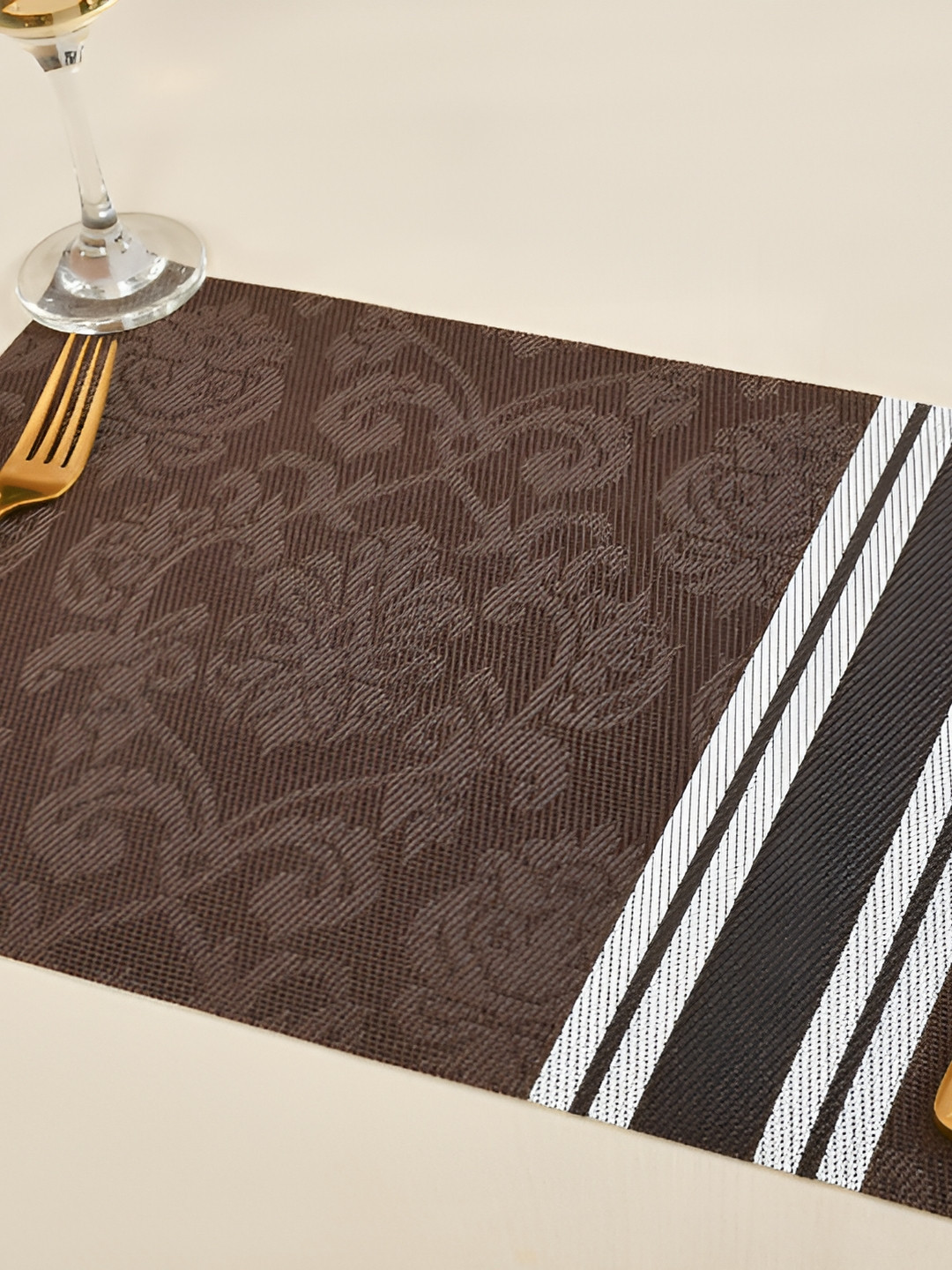 Yellow Weaves 6-Pcs Coffee Brown Woven Design Table Placemats