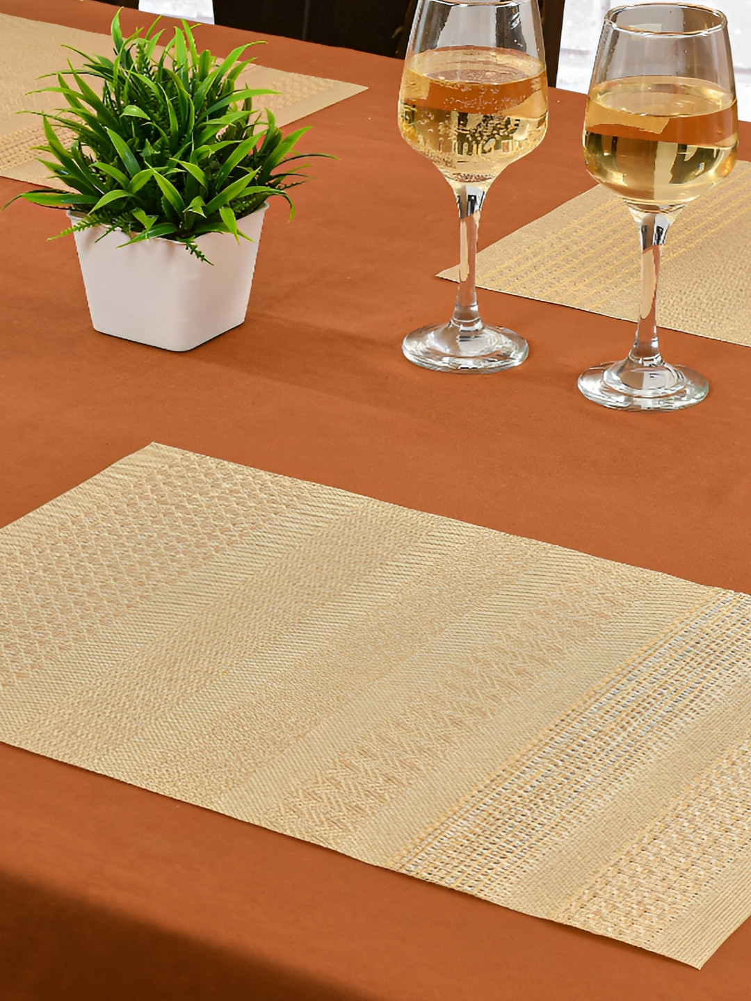 Yellow Weaves 4-Pcs Beige Self-Design Table Placemats