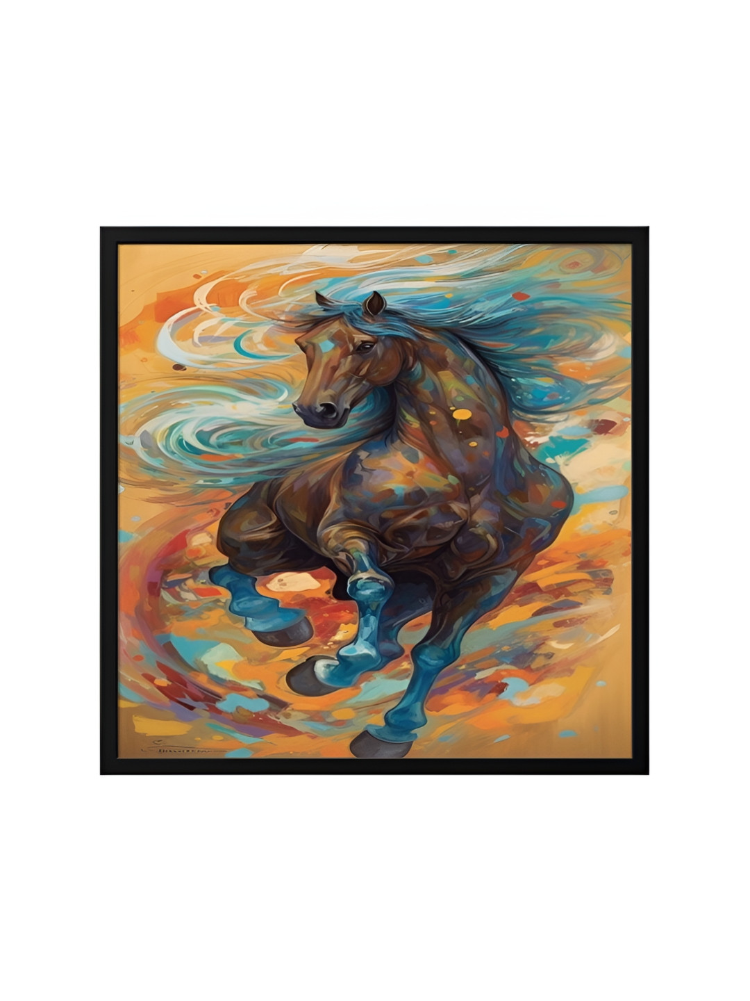 999Store Brown & Blue Canvas Horse Painting Wall Art