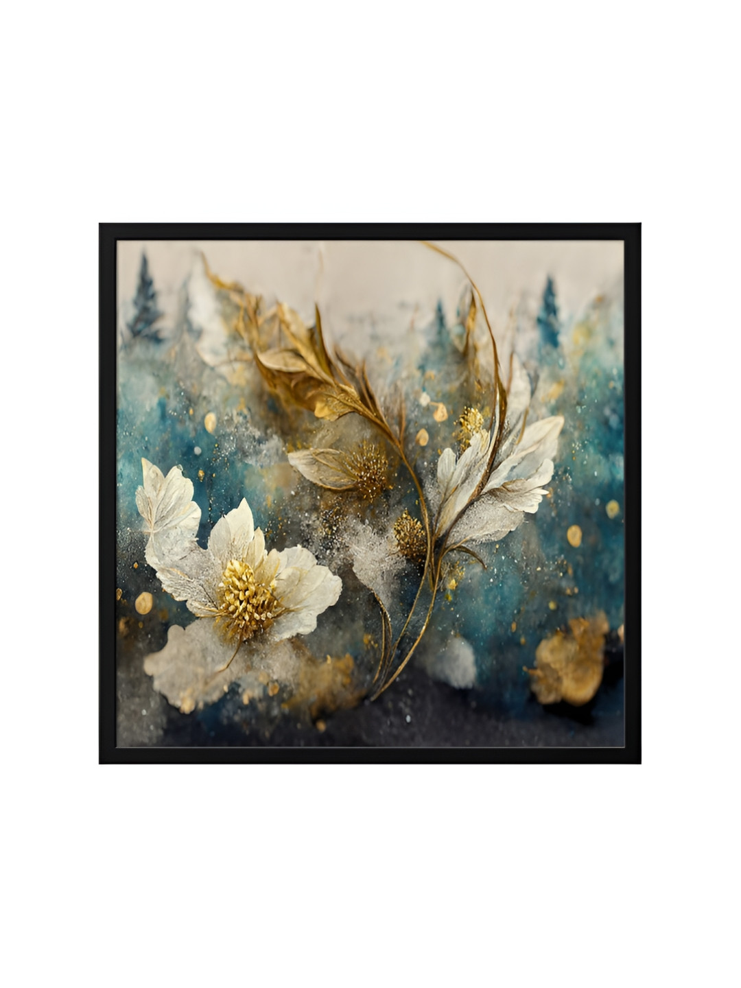 999Store Teal & Beige Canvas Floral And Botanical Wall Art