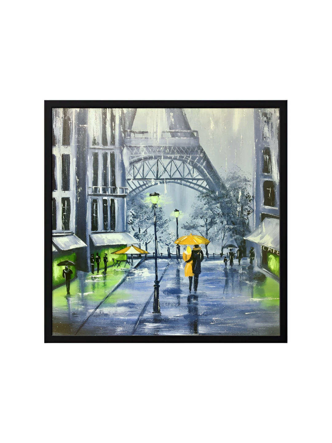 999Store Tower With Couple In Umbrella Canvas Wall Square Paintings Wall Art -24 x 24 In