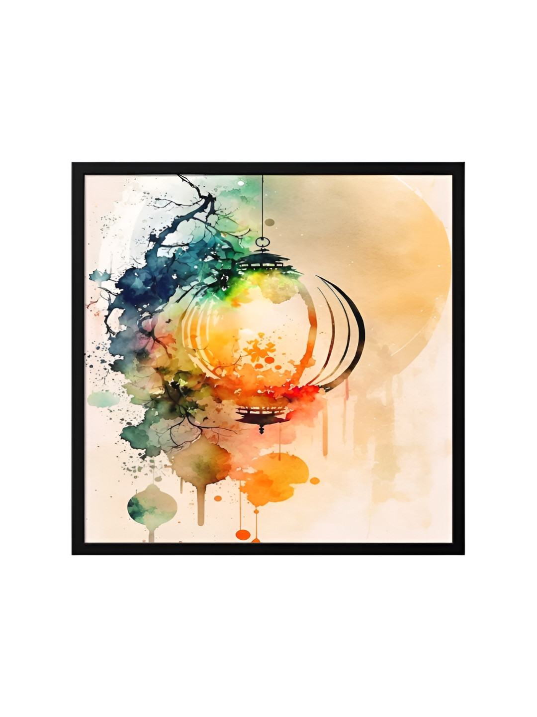 999Store Peach & Blue Canvas Abstract Painting Wall Art