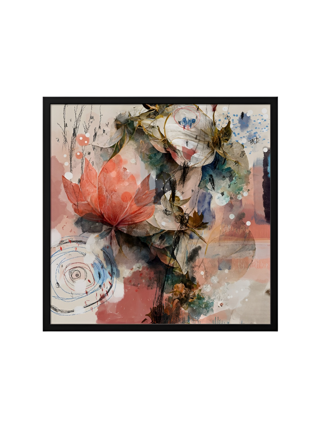 999Store Black & Pink Canvas Floral and Botanical Painting Wall Art