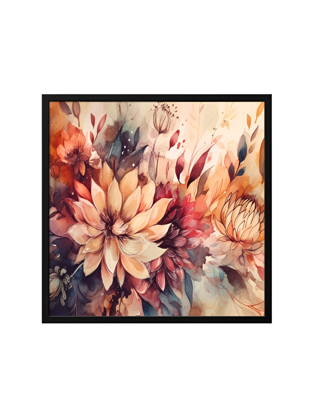 999Store Flower Brown Canvas Wall Living Room Square Paintings Wall Art -23.62 x 23.62In