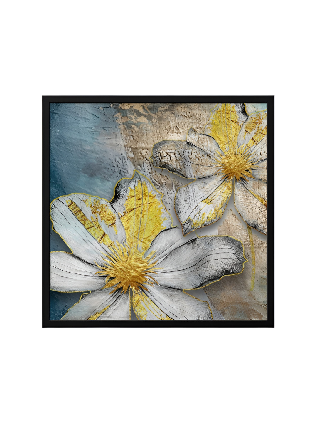 999Store Grey & Yellow Canvas Floral And Botanical Wall Art