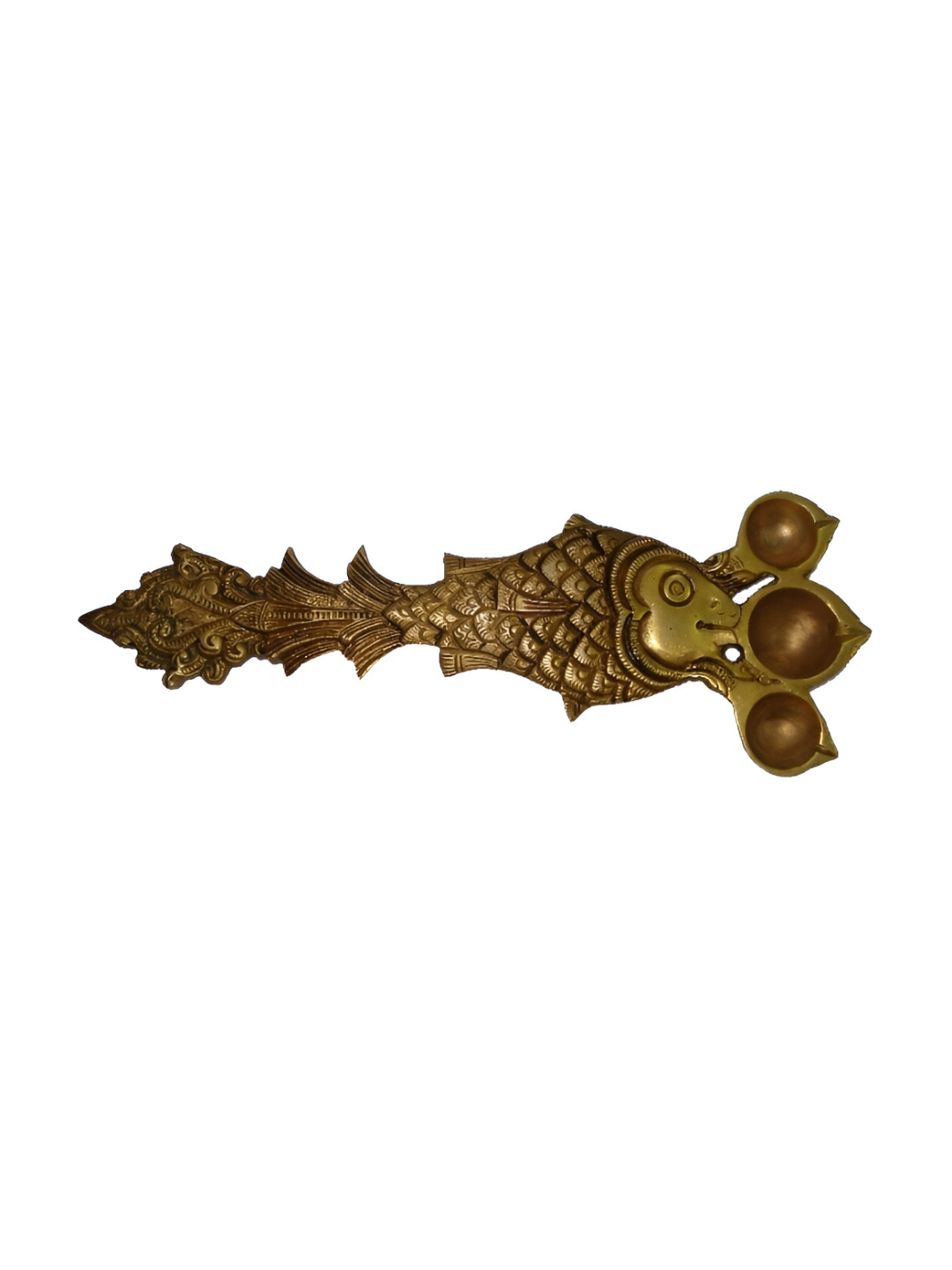 Aakrati Gold Toned Brass Metal Fish Figure Havan Spoon