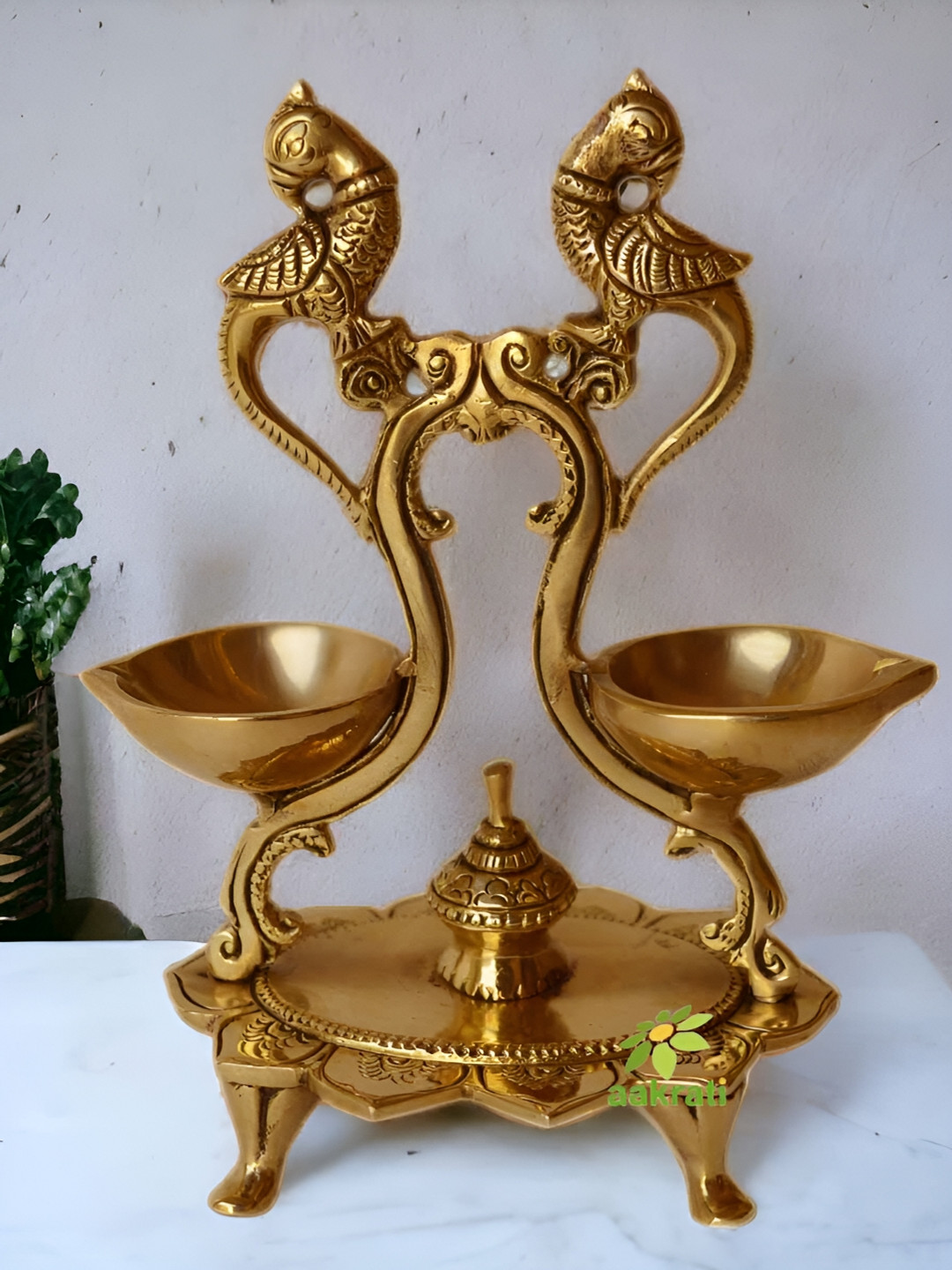 Aakrati Gold Toned Brass Lotus Feet Pooja Diya
