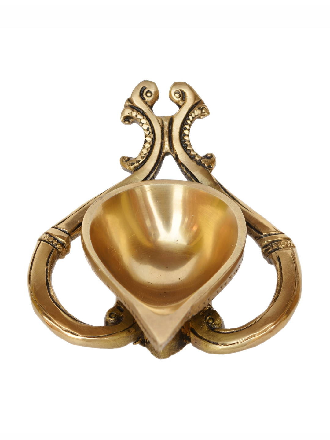 Aakrati Gold Toned Peacock Patterned Brass Diya