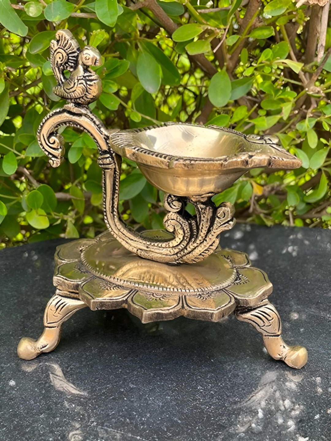 Aakrati Gold Toned Brass Peacock-Design Diya