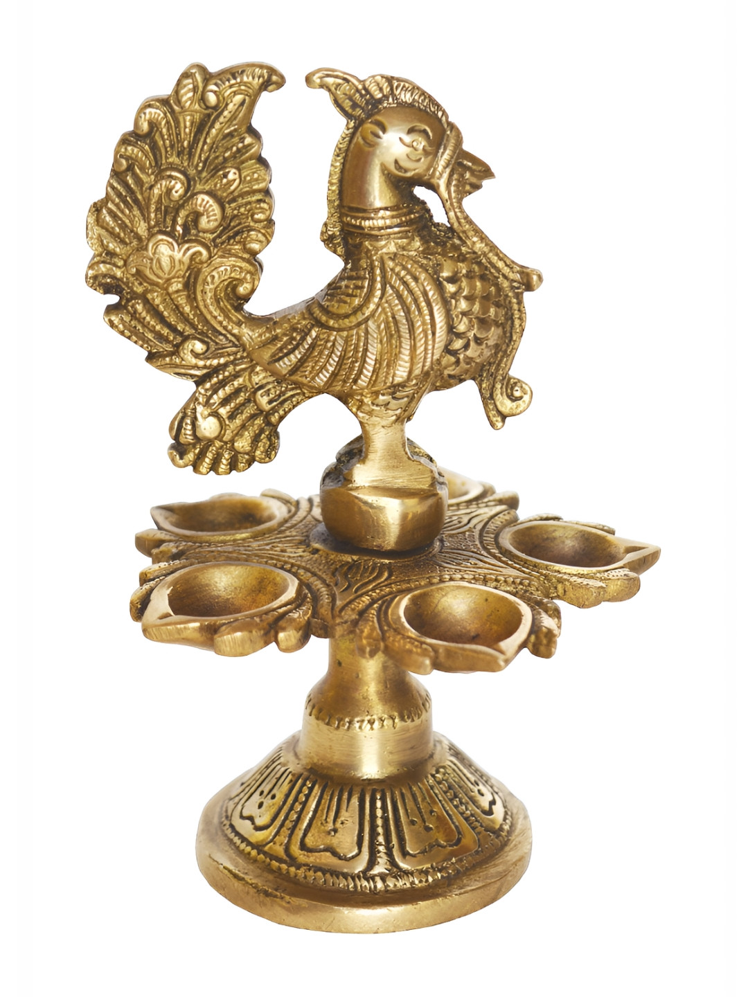 Aakrati Gold Toned Brass Peacock Pooja Diya