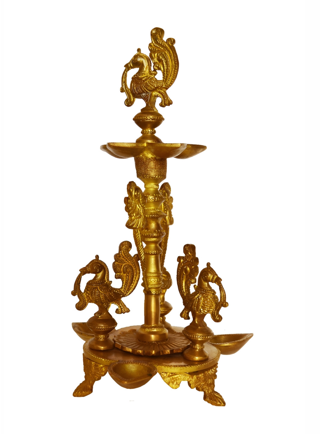 Aakrati Gold Toned Brass Peacock Table Pooja Diya