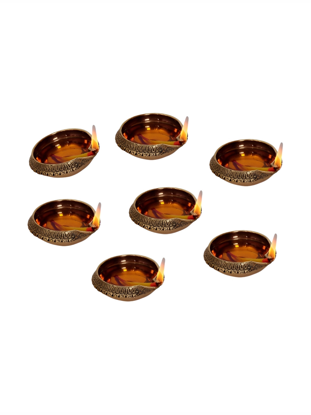 Aakrati Gold Toned 7 Pieces Brass Textured Brass Pooja Diya
