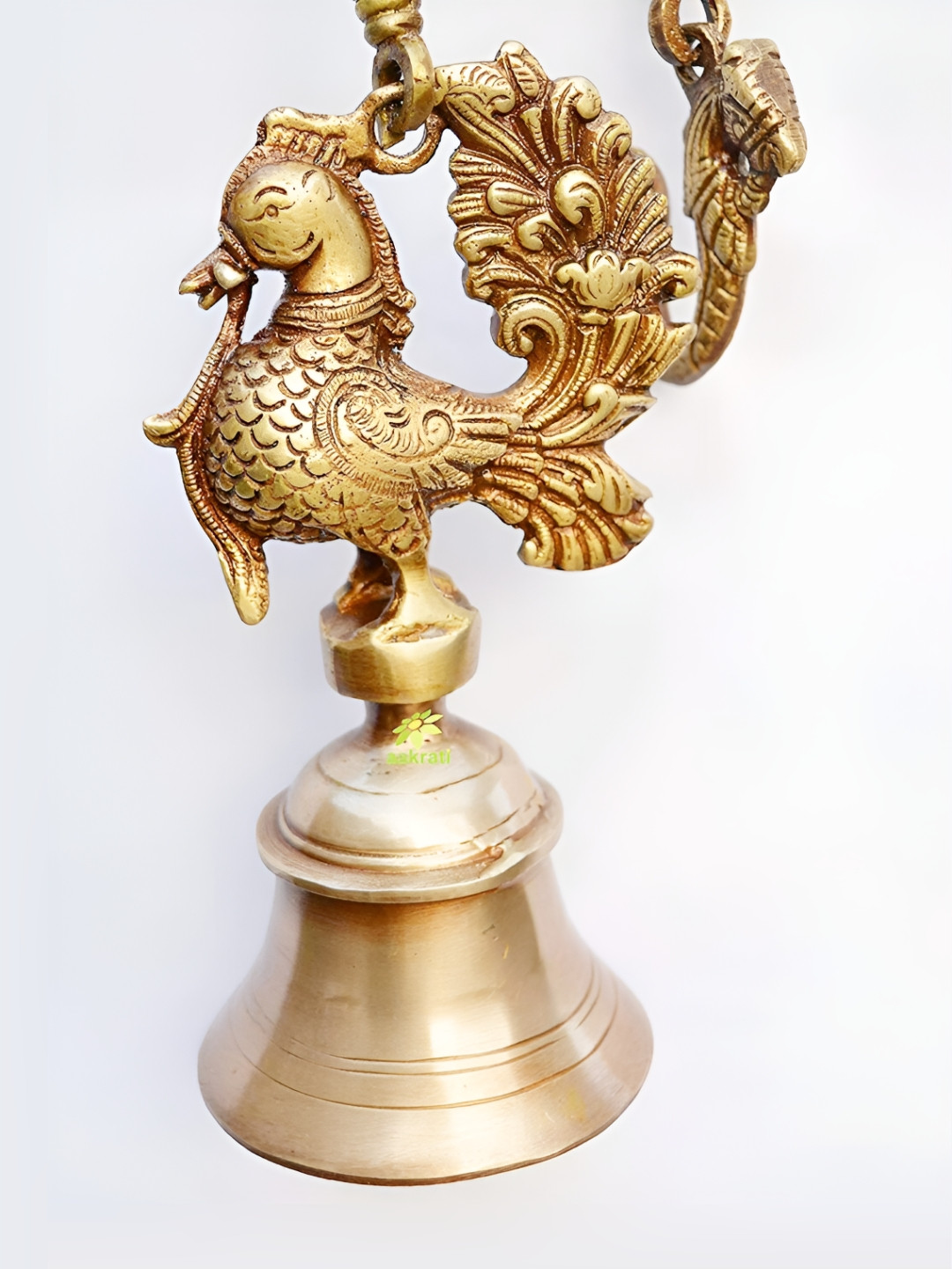 Aakrati Gold Toned Brass Peacock-Design Hanging Pooja Bell