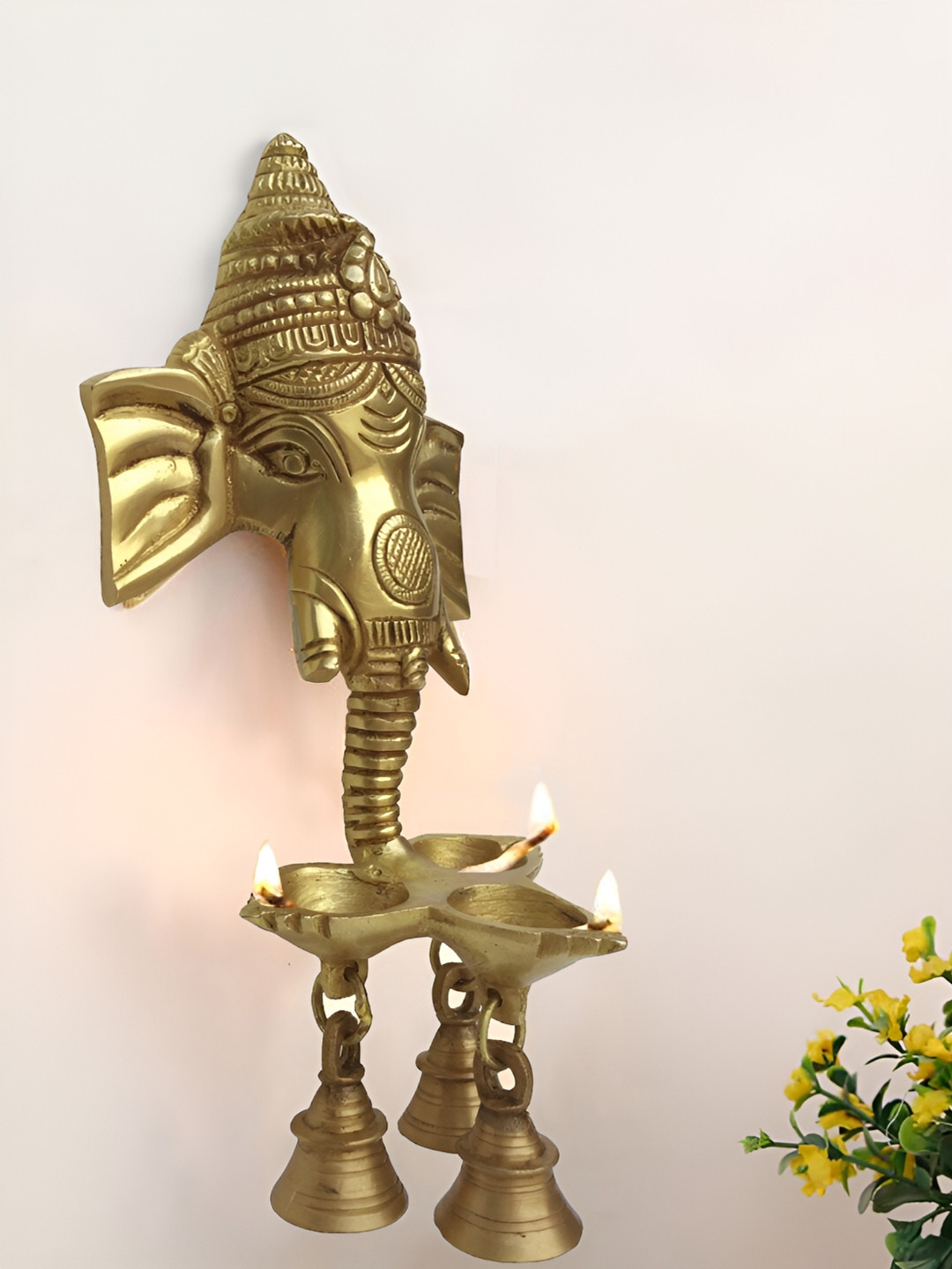 Aakrati Gold Toned Ganesha Patterned Brass 3 Hanging Diyas