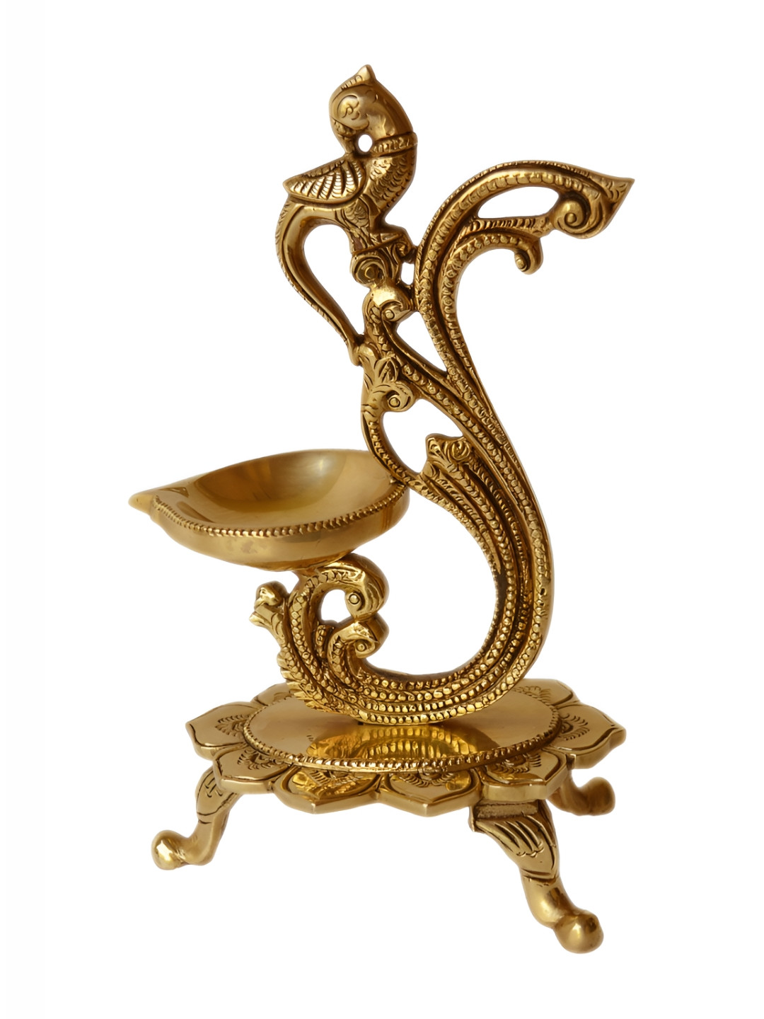 Aakrati Gold Toned Brass Peacock-Design Table Diya