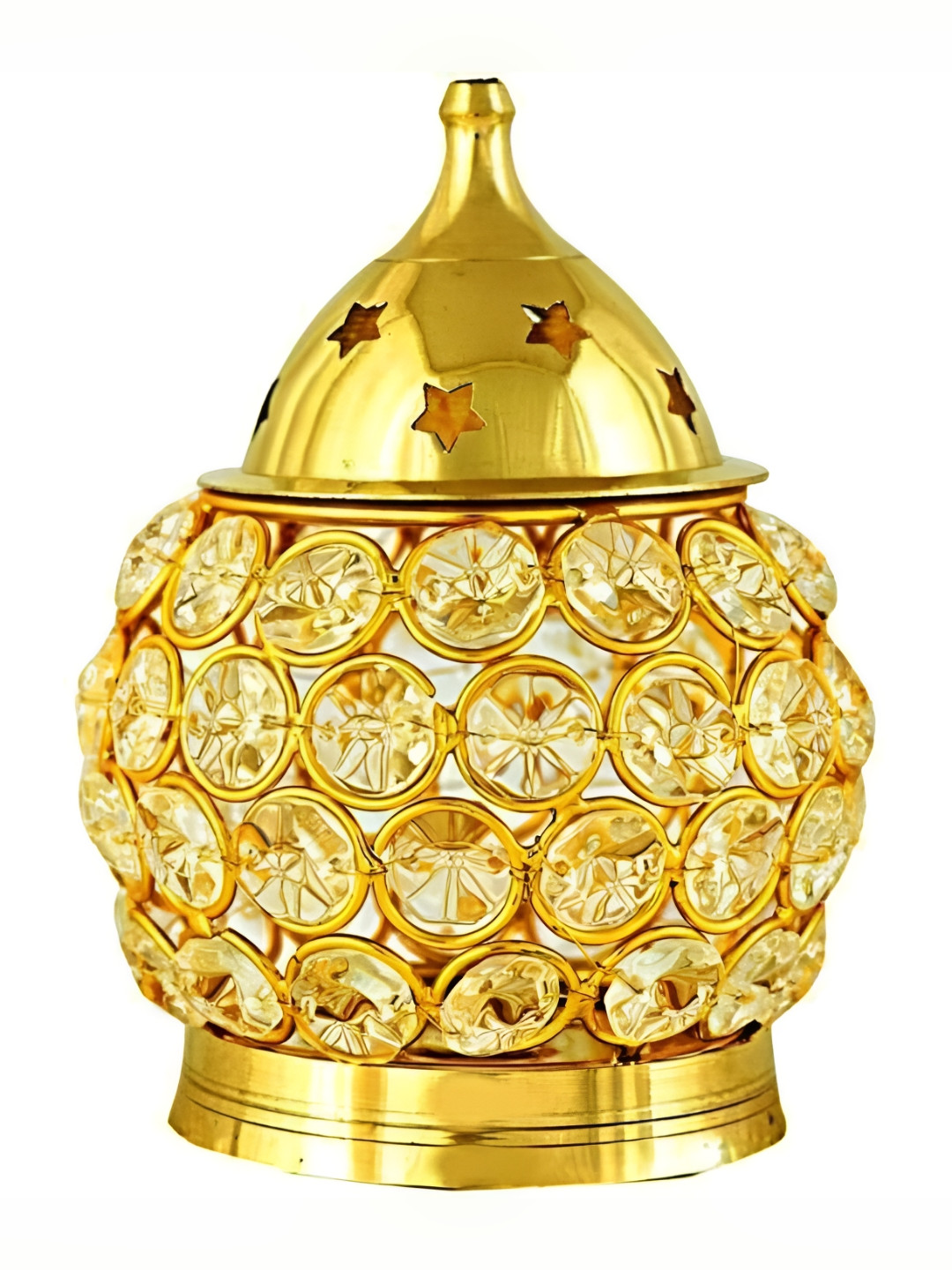 Aakrati Gold Toned Brass Crystal-Studded Matki-Shaped Diya