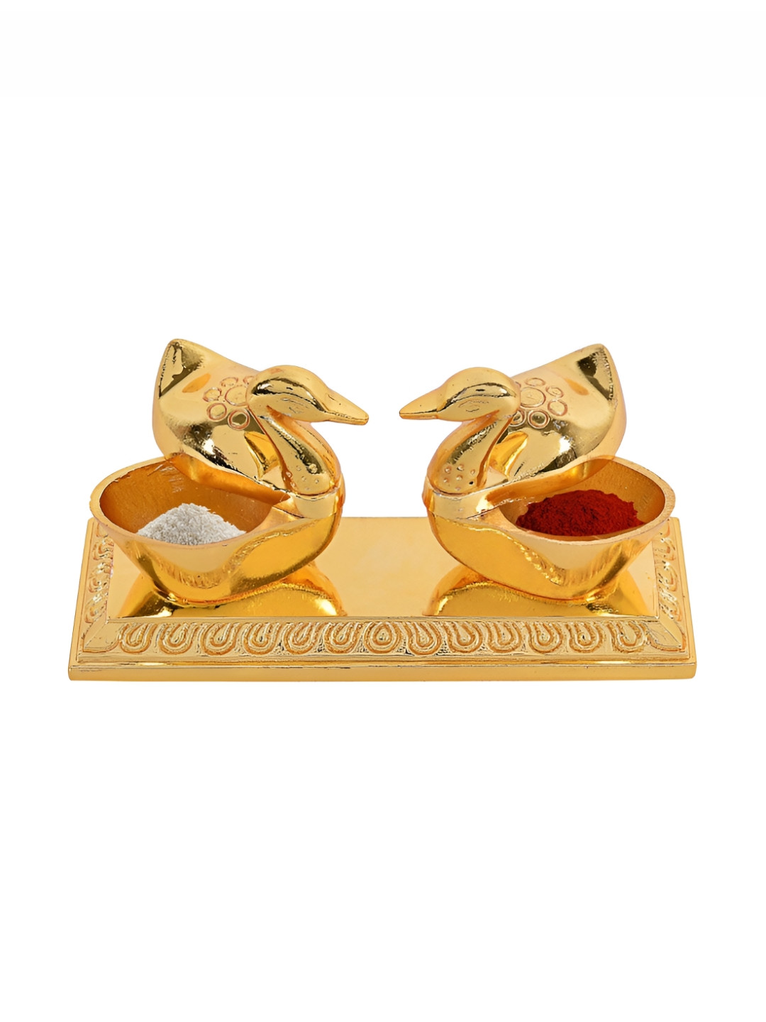 Aakrati Gold Toned Ducks Patterned Haldi Kumkum Holder